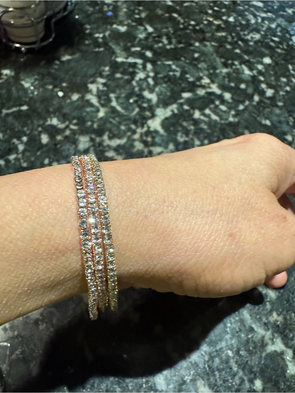 Crystal Pavé Triple-Row Bracelet - Rose and yellow Gold stretchable